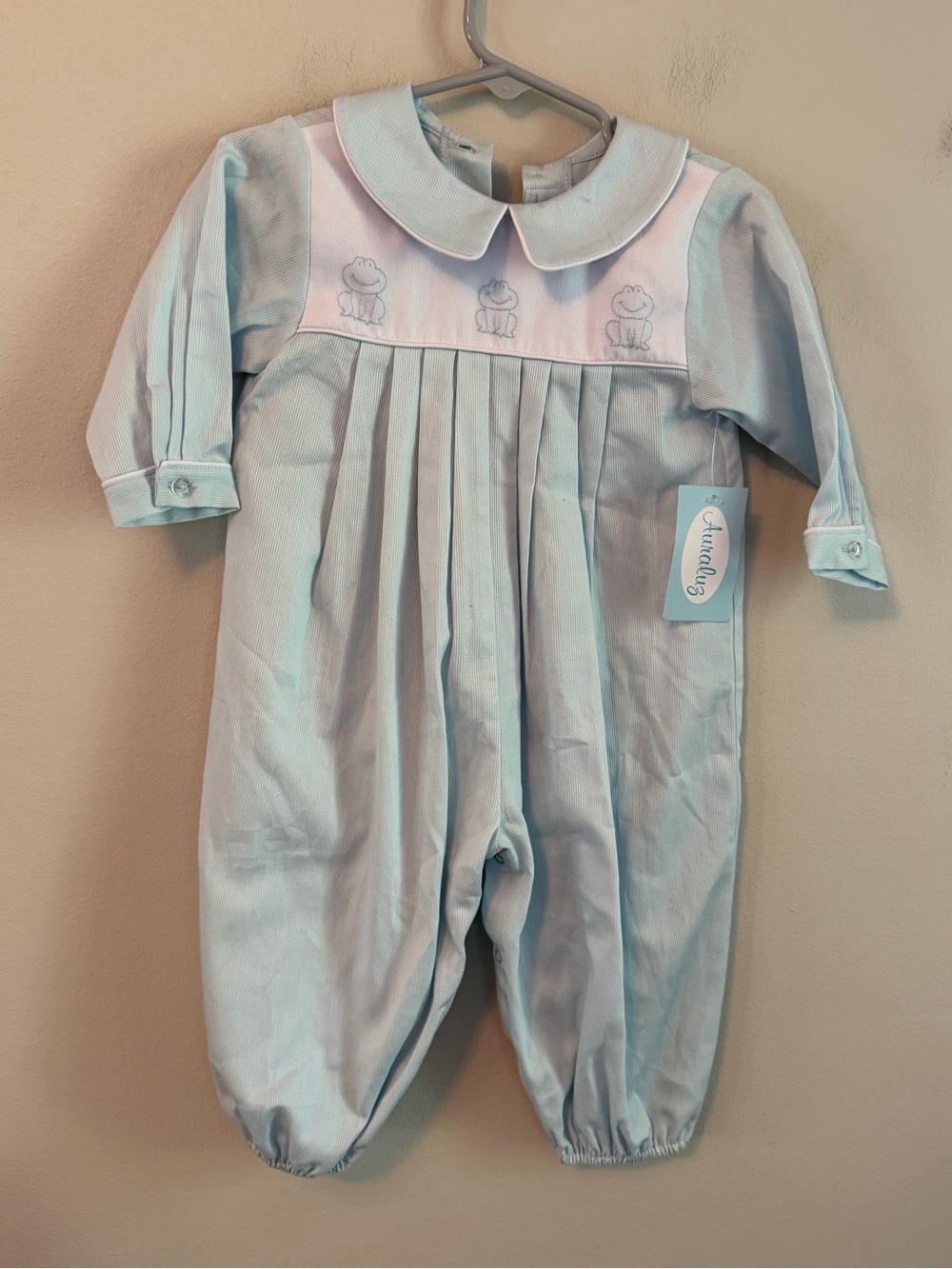 Auraluz Light Blue Frog Embroidered One-Piece